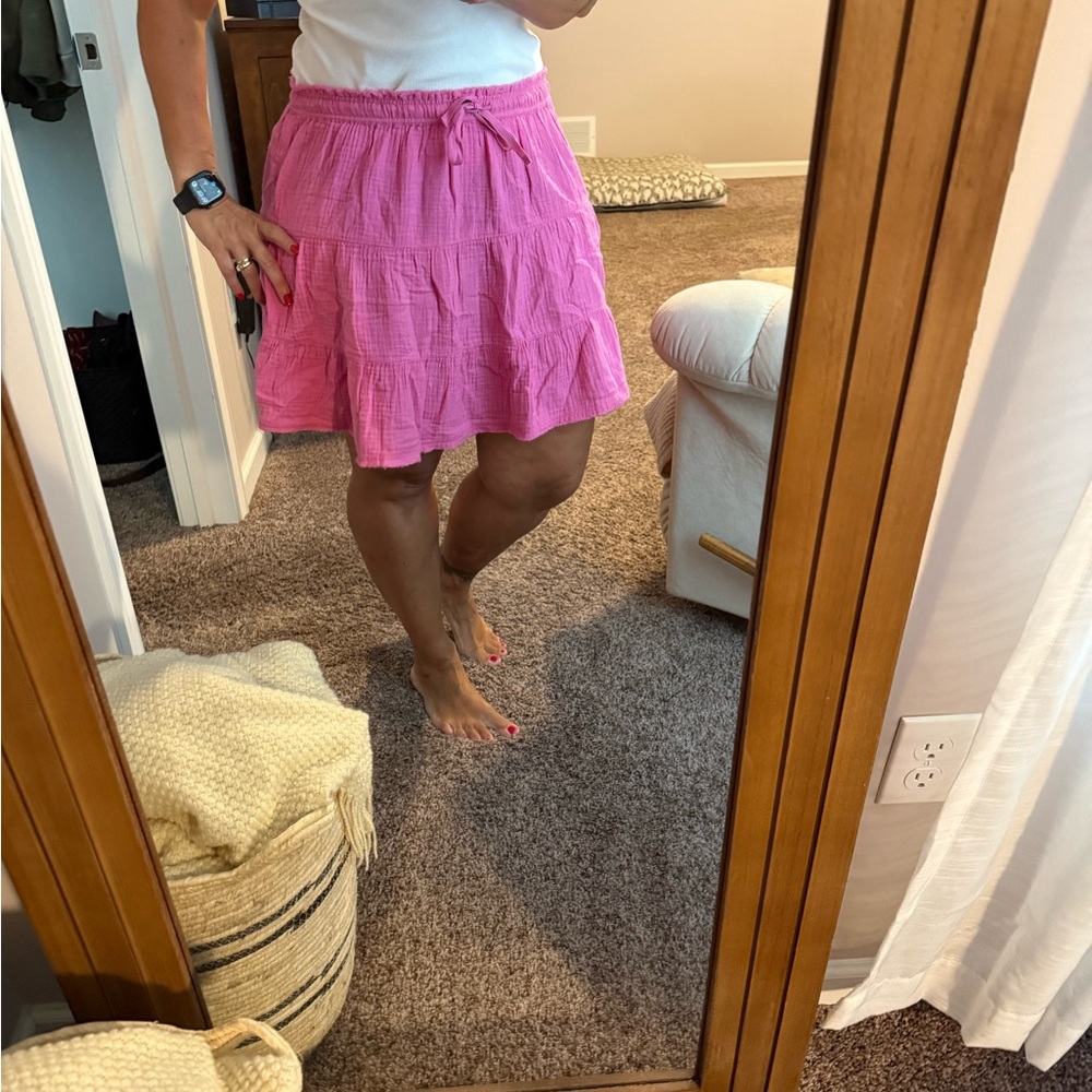 Aerie Pink Knee-Length Skater Skirt with Tiered Tie Front